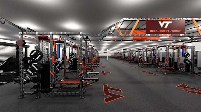 A rendering from Colley Architects of the expanded weight room. Photo courtesy of Virginia Tech.